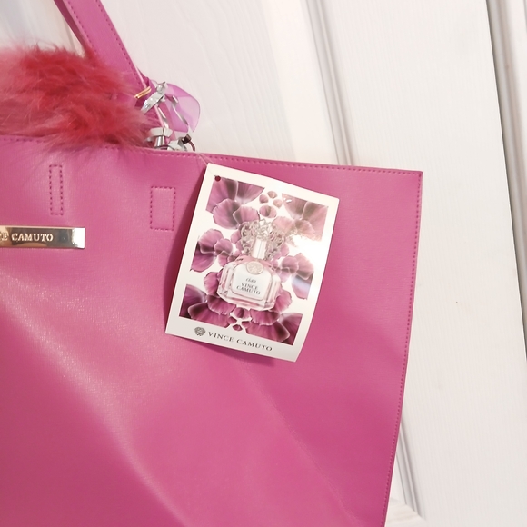 Vince Camuto Fuchsia Tote with Pom Pom - Picture 6 of 8